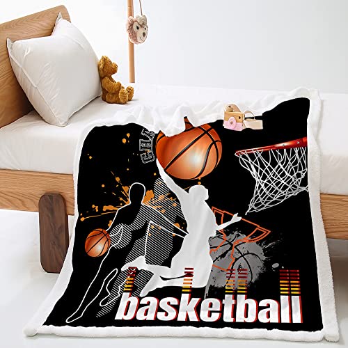 Highdi Wohndecke Flauschige Kuscheldecke Sport Motiv Zweiseitige Fleece Decke, Weiche Warm Fleecedecke als Sofaüberwurf, Tagesdecke oder Wohnzimmerdecke (130x150cm,Basketball) von Highdi