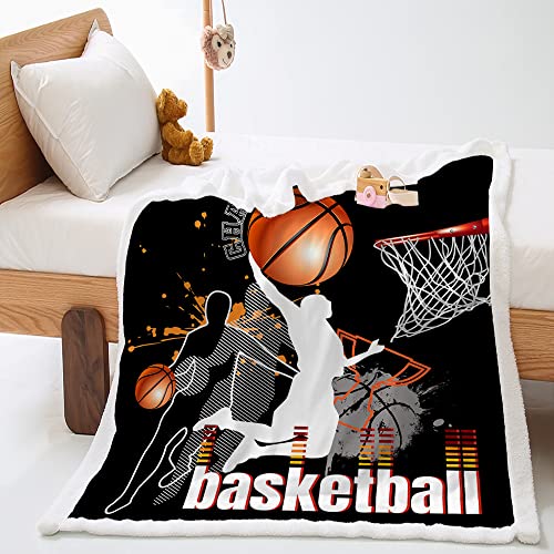 Highdi Wohndecke Flauschige Kuscheldecke Sport Motiv Zweiseitige Fleece Decke, Weiche Warm Fleecedecke als Sofaüberwurf, Tagesdecke oder Wohnzimmerdecke (150x200cm,Basketball) von Highdi