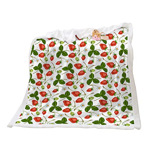 Highdi Wohndecke Flauschige Kuscheldecke Zweiseitige Fleece Decke mit 3D Frisches Obst Druck,Weiche Warm Fleecedecke als Sofaüberwurf,Tagesdecke oder Wohnzimmerdecke (Süße Erdbeere,150x200cm) von Highdi