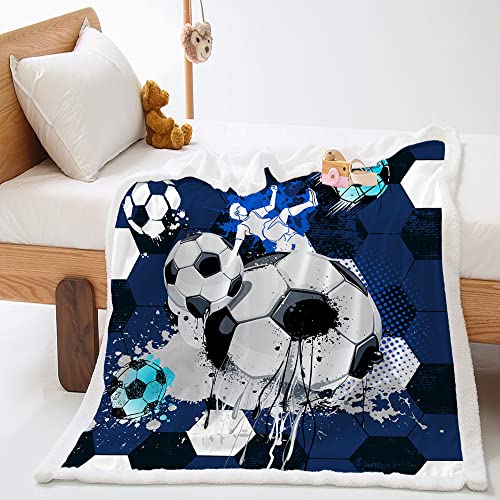 Highdi Wohndecke Flauschige Kuscheldecke Zweiseitige Fleece Decke mit 3D-Sportdruck, Weiche Warm Fleecedecke als Sofaüberwurf, Tagesdecke, Wohnzimmerdecke (130x150cm,Fußball) von Highdi