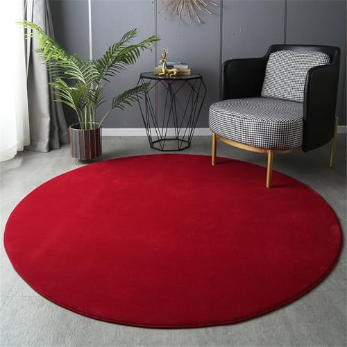 Highdi Wohnzimmer Teppich Rund 60/80/100/120cm, Einfarbig Flauschig Kurzflor Teppich Modern rutschfest Runder Teppich Weich Teppiche für Kinderzimmer Schlafzimmer (100cm,Rot) von Highdi