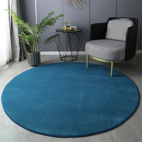 Highdi Wohnzimmer Teppich Rund 60/80/100/120cm, Einfarbig Flauschig Kurzflor Teppich Modern rutschfest Runder Teppich Weich Teppiche für Kinderzimmer Schlafzimmer (60cm,Dunkelblau) von Highdi