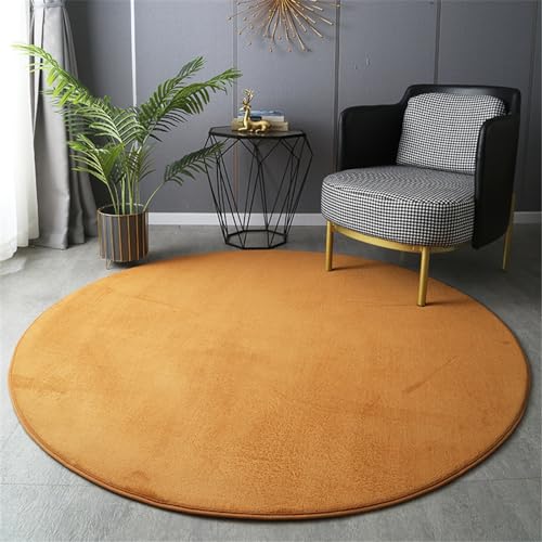 Highdi Wohnzimmer Teppich Rund 60/80/100/120cm, Einfarbig Flauschig Kurzflor Teppich Modern rutschfest Runder Teppich Weich Teppiche für Kinderzimmer Schlafzimmer (60cm,Gelb) von Highdi