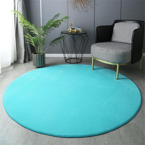 Highdi Wohnzimmer Teppich Rund 60/80/100/120cm, Einfarbig Flauschig Kurzflor Teppich Modern rutschfest Runder Teppich Weich Teppiche für Kinderzimmer Schlafzimmer (80cm,Hellblau) von Highdi