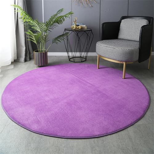 Highdi Wohnzimmer Teppich Rund 60/80/100/120cm, Einfarbig Flauschig Kurzflor Teppich Modern rutschfest Runder Teppich Weich Teppiche für Kinderzimmer Schlafzimmer (80cm,Lila) von Highdi