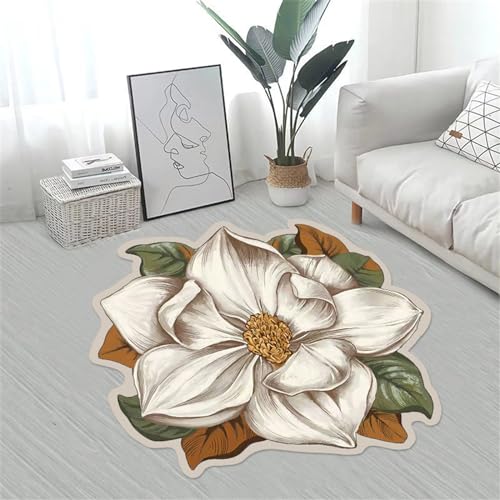 Highdi Wohnzimmer Teppich Rund 60/80/100/120cm, Rose Blumen Kurzflor Teppich Modern rutschfest Geometrie Runder Teppich Weich Teppiche für Kinderzimmer Schlafzimmer (100cm,Weiß elegant) von Highdi