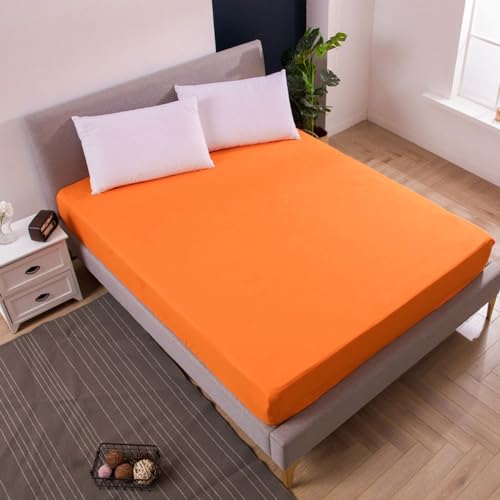 Highdi Reine Farbe Spannbettlaken, Weiches Atmungsaktiver Mikrofaser bettlaken - Matratzenschoner Tiefe Tasche für bis 25cm Matraze (90X200X25cm,Orange) von Highdi