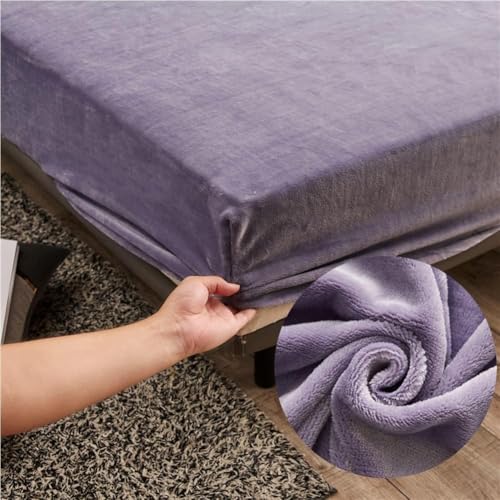 Samt Spannbettlaken 200x220 cm Warm Winter Frottee Spannbetttücher, Highdi Microfleece Flausch Lila Spannbetttuch 200 x 220 Boxspringbett Bettlaken für Hohe Matratze Steghöhe 25-30cm von Highdi