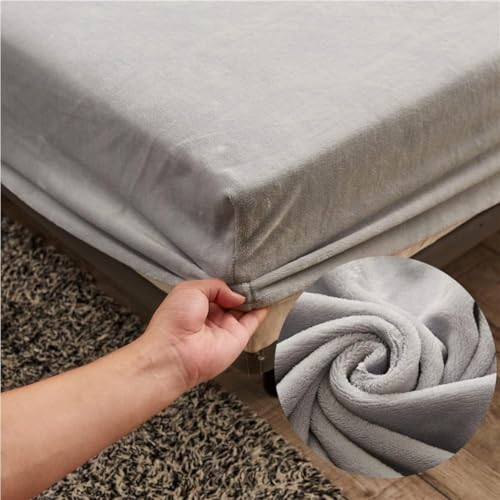 Samt Spannbettlaken 90x200 cm Warm Winter Frottee Spannbetttücher, Highdi Microfleece Flausch Hellgrau Spannbetttuch 90 x 200 Boxspringbett Bettlaken für Hohe Matratze Steghöhe 25-30cm von Highdi
