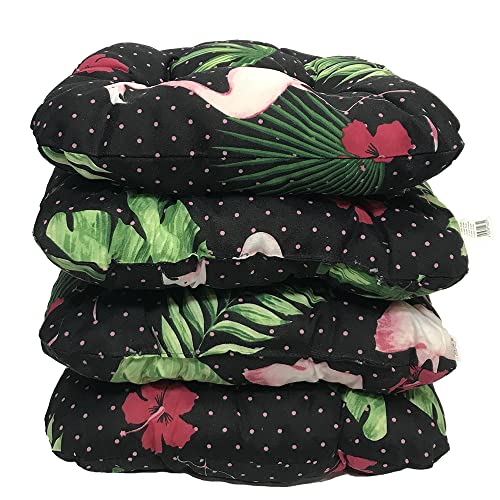 Highliving 4er Set Sitzkissen 38x38 cm Sitzpolster Stuhlkissen Indoor Kissen Weiche Kissen für Gartenstühle, Kissen mit 8cm Schaumstoff Polsterung - Hergestellt in Polen (Susa flamingo schwarz) von HIGH LIVING