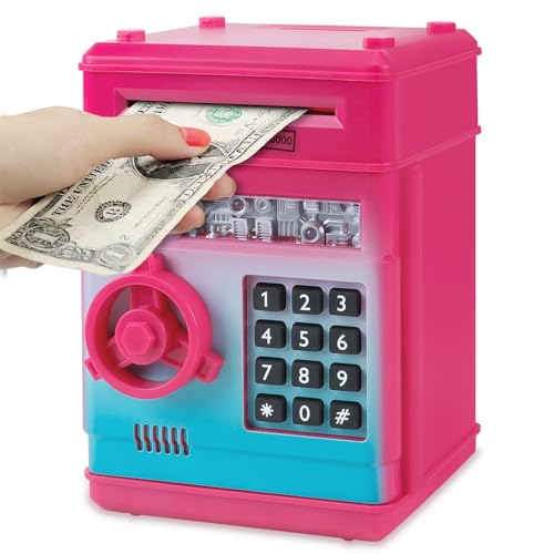 Highttoy Spardose Mädchen ab 3 Jahre,Elektronische Spardose Sparschwein für Kinder Tresor Spardosen mit Code ATM Sparbox Geldautomat Spardose Geschenke Mädchen Rosarot von Highttoy