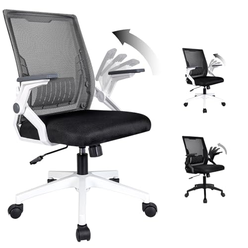 Bürostuhl Ergonomisch Mesh Schreibtisch Drehstuhl: Höhenverstellbarer Chefsessel mit Rollen bis 150kg - Armlehne Klappbare Bürosessel - Ergonomischer Rückenlehne Mädchen Computerstuhl (Weiß) von Higliocas