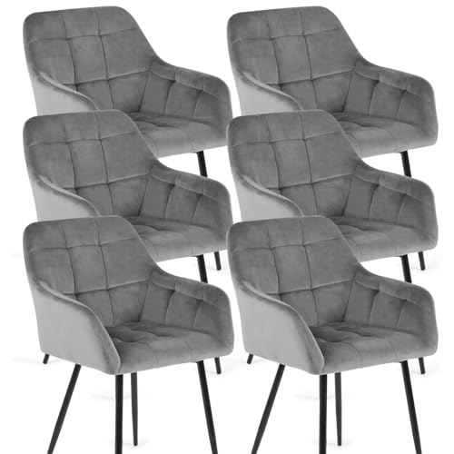 Higliocas Stühle Esszimmer 6er Set Küchenstühle: Samt Esstisch Stühle Polsterstuhl Moderne mit Armlehnen und Metallbeinen - Bequemer Gepolstert Esszimmerstühle (Grau-6) von Higliocas