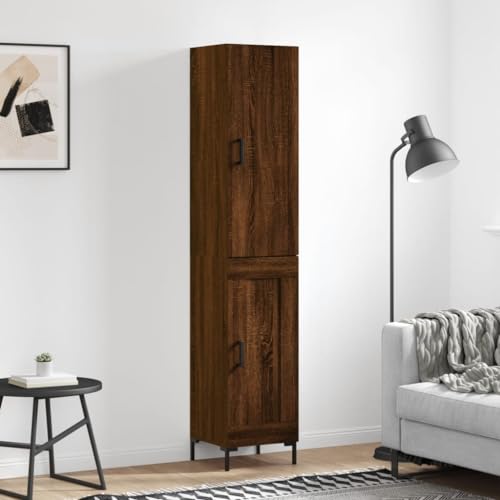 Highboard Braun Eichen-Optik 34,5x34x180 cm Holzwerkstoff Hochschrank Küchen Buffetschrank Kredenz Bad Hochschrank Wohnzimmerschränke Cabinet Kitchen Cupboard Vitrinenschrank Badschrank von Higsose