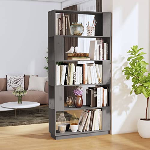 Higsose 80x25x163,5 cm Bücherregal/Raumteiler Grau Massivholz Kiefer Vitrinenschrank Raumteiler Holz Standregal Holz Bookshelf Wohnzimmer Regal Standregal Bücherregal Vielseitige Regal Regal Schmal von Higsose