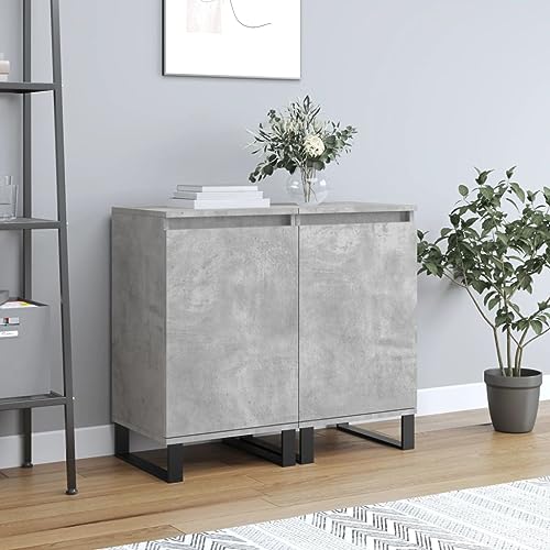 Higsose Aufbewahrungsschrank 2 STK. Klassische Sideboard Buffetschrank für Wohnzimmer Schlafzimmer oder Flur Platzsparendes Design Betongrau 40x35x70 cm von Higsose