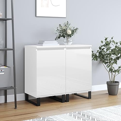 Higsose Aufbewahrungsschrank 2 STK. Klassische Sideboard Buffetschrank für Wohnzimmer Schlafzimmer oder Flur Platzsparendes Design Hochglanz-Weiß 40x35x70 cm von Higsose