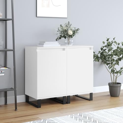 Higsose Aufbewahrungsschrank 2 STK. Klassische Sideboard Buffetschrank für Wohnzimmer Schlafzimmer oder Flur Platzsparendes Design Weiß 40x35x70 cm von Higsose