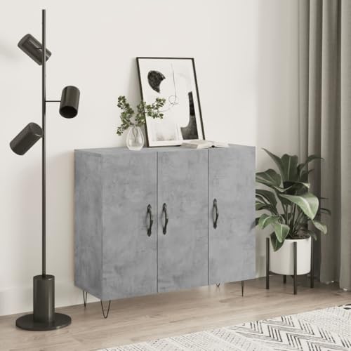 Higsose Aufbewahrungsschrank Klassische Sideboard Buffetschrank für Wohnzimmer Schlafzimmer oder Flur Platzsparendes Design Betongrau 90x34x80 cm von Higsose