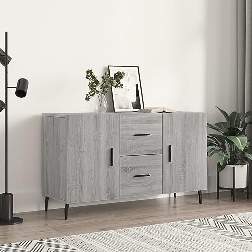 Higsose Aufbewahrungsschrank Moderne Buffetschrank Küchenschrank für Wohnzimmer Schlafzimmer oder Flur Platzsparendes Design Grau Sonoma 100x36x60 cm von Higsose