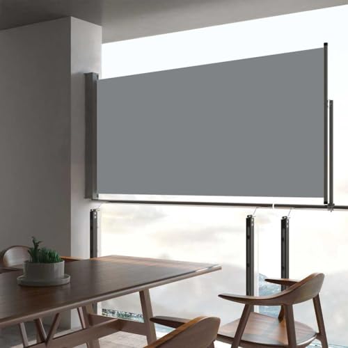 Higsose Ausziehbare Seitenmarkise 80x300 cm Grau Sichtschutz Balkon Sichtschutz Garten Sichtschutz Terrasse Markise Balkon Windschutz Terrasse Stilvolle Seitenmarkise von Higsose