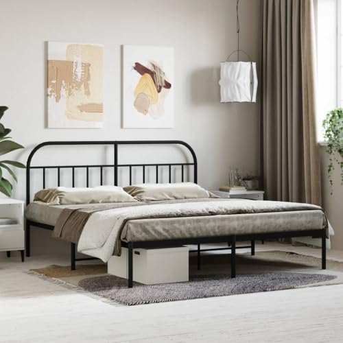 Higsose Bettgestell Zimmer 207x187x100cm mit Kopfteil Schwarz Stahl Bedframe(No Mattress) Einfacher Stil Lattenrost Sofa Im Wohnzimmer Doppelbett Metallbett Jugendbett Vielseitige Tagesbett Metal von Higsose