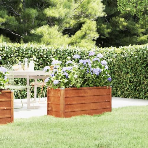 Higsose Blumenkasten Terrassen Hochbeet 100x40x45 cm Cortenstahl Gemüsebeet Gartenbeet aus Metall Blumenbeet Raised Bed Kräuterbeet Pflanzenbeet Pflanzkübel für Draußen Pflanzbeet Rostig von Higsose
