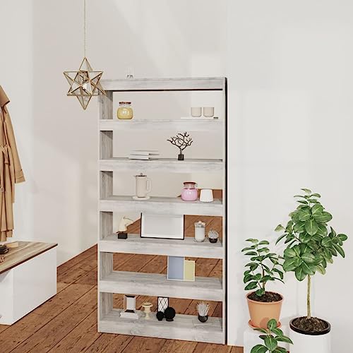 Higsose Bücherregal/Raumteiler 100x30x198 cm Holzwerkstoff Offenes Regal Vitrinenschrank Wohnzimmer Möbel Standregal Holz Vielseitige Regal Holzregal Raumteiler Holz Bookshelf Grau Sonoma von Higsose