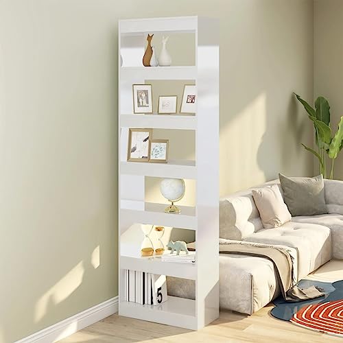 Higsose Bücherregal/Raumteiler 60x30x198cm Hochglanz-Weiß Standregal Bücherregal Standregal Holz Bookshelf Wohnzimmer Regal Vielseitige Regal Wohnzimmer Möbel Vitrinenschrank Raumteiler Holz von Higsose