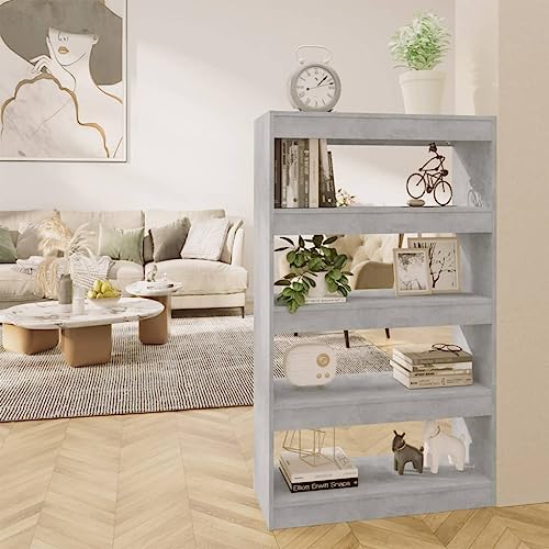 Higsose Bücherregal/Raumteiler Betongrau 80x30x135 cm Holzwerkstoff Holzregal Vielseitige Regal Vitrinenschrank Raumteiler Holz Standregal BüCherregal Wohnzimmer Möbel Organizer Holz Regal Schmal von Higsose