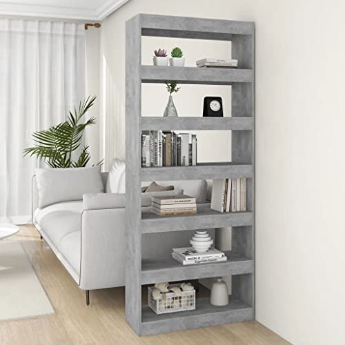 Higsose Bücherregal/Raumteiler Betongrau Holzwerkstoff Regal Schmal Holzregal Standregal BüCherregal Organizer Holz Vielseitige Regal Vitrinenschrank Raumteiler Holz Wohnzimmer Möbel 80x30x198 cm von Higsose