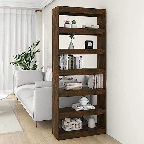 Higsose Bücherregal/Raumteiler Räuchereiche Holzwerkstoff Standregal BüCherregal Organizer Holz Vielseitige Regal Vitrinenschrank Raumteiler Holz Wohnzimmer Möbel Regal Schmal Holzregal 80x30x198 cm von Higsose