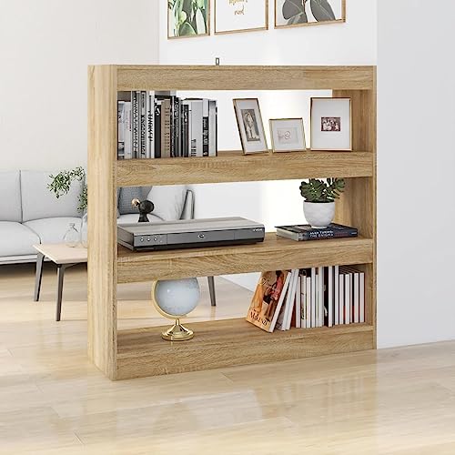 Higsose Bücherregal/Raumteiler Regal Schmal Raumteiler Holz Standregal Holz Bookshelf Wohnzimmer Regal Standregal Bücherregal Vielseitige Regal Holzregal Bücherregal Holz Sonoma-Eiche 100x30x103 cm von Higsose