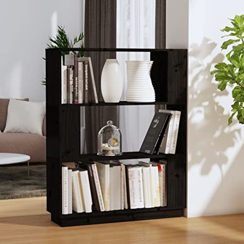 Higsose Bücherregal/Raumteiler Schwarz 80x25x101 cm Wohnzimmer Regal Standregal Bücherregal Vielseitige Regal Regal Schmal Vitrinenschrank Raumteiler Holz Standregal Holz Bookshelf Massivholz Kiefer von Higsose