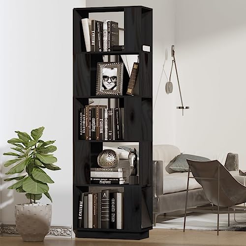 Higsose Bücherregal/Raumteiler Schwarz Massivholz Kiefer Möbel für Arbeitszimmer Standregal Holz Offenes Regal Vielseitige Regal Vitrinenschrank Wohnzimmer Möbel Raumteiler Holz 51x25x163,5 cm von Higsose