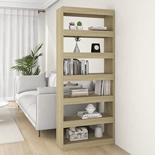 Higsose Bücherregal/Raumteiler Sonoma-Eiche Holzwerkstoff Wohnzimmer Möbel Regal Schmal Holzregal Standregal BüCherregal Organizer Holz Vielseitige Regal Vitrinenschrank Raumteiler Holz 80x30x198 cm von Higsose