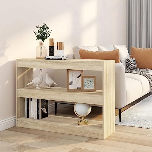 Higsose Bücherregal/Raumteiler Sonoma-Eiche Regal Schmal Holzregal Vielseitige Regal Vitrinenschrank Raumteiler Holz Standregal BüCherregal Wohnzimmer Möbel Organizer Holz 100x30x72 cm von Higsose