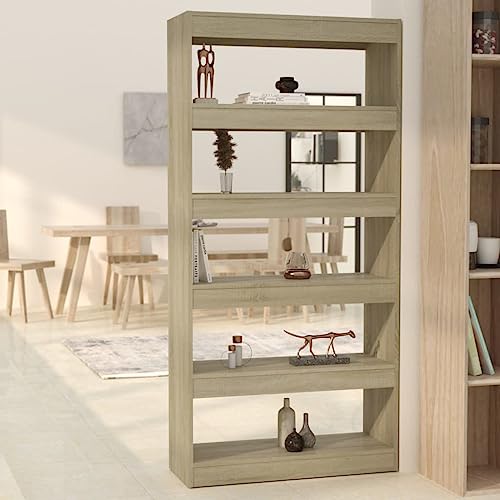 Higsose Bücherregal/Raumteiler Vielseitige Regal Offenes Regal Vitrinenschrank Wohnzimmer Möbel Holzregal Raumteiler Holz Bookshelf Standregal Holz Sonoma-Eiche 80x30x166 cm Holzwerkstoff von Higsose