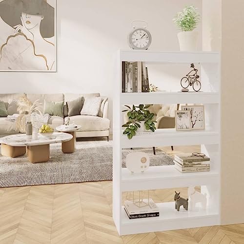 Higsose Bücherregal/Raumteiler Vitrinenschrank Wohnzimmer Möbel Holzregal Raumteiler Holz Bookshelf Standregal Holz Vielseitige Regal Offenes Regal Hochglanz-Weiß 80x30x135cm Holzwerkstoff von Higsose