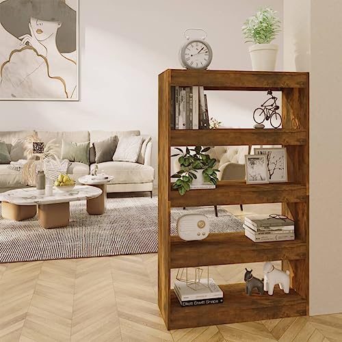 Higsose Bücherregal/Raumteiler Wohnzimmer Möbel Holzregal Raumteiler Holz Bookshelf Standregal Holz Vielseitige Regal Offenes Regal Vitrinenschrank Räuchereiche 80x30x135 cm Holzwerkstoff von Higsose