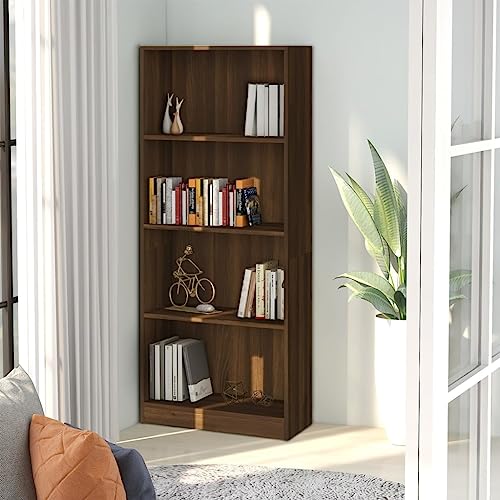 Higsose Bücherregal 4 Fächer Braun Eichen-Optik 60x24x142 cm Standregal Bücherregal Wohnzimmer Möbel Bücherregal Holz Vielseitige Regal Sideboard Wohnzimmer Offenes Regal Vitrinenschrank von Higsose