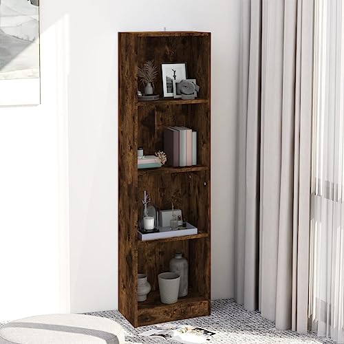 Higsose Bücherregal 4 Fächer Wohnzimmer Möbel Bücherregal Holz Offenes Regal Standregal Bücherregal Vielseitige Regal Sideboard Wohnzimmer Vitrinenschrank Räuchereiche 40x24x143 cm Holzwerkstoff von Higsose