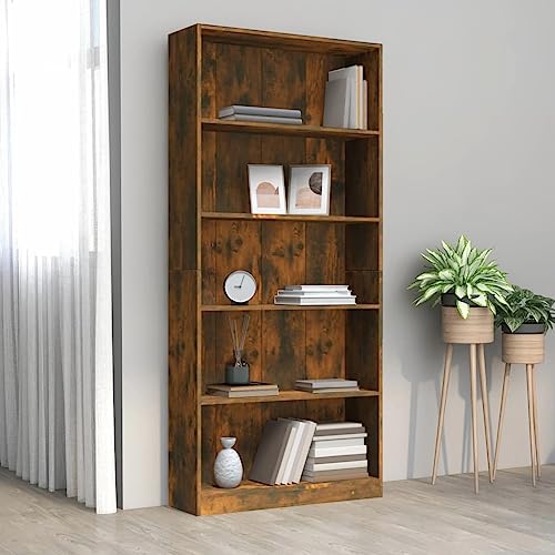 Higsose Bücherregal 5 Fächer Räuchereiche 80x24x175 cm Holzwerkstoff Bücherregal Holz Offenes Regal Standregal Bücherregal Vielseitige Regal Sideboard Wohnzimmer Vitrinenschrank Wohnzimmer Möbel von Higsose