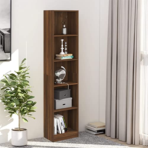 Higsose Bücherregal 5 Fächer Vitrinenschrank Standregal Bücherregal Wohnzimmer Möbel Bücherregal Holz Vielseitige Regal Sideboard Wohnzimmer Offenes Regal Braun Eiche 40x24x175 cm Holzwerkstoff von Higsose