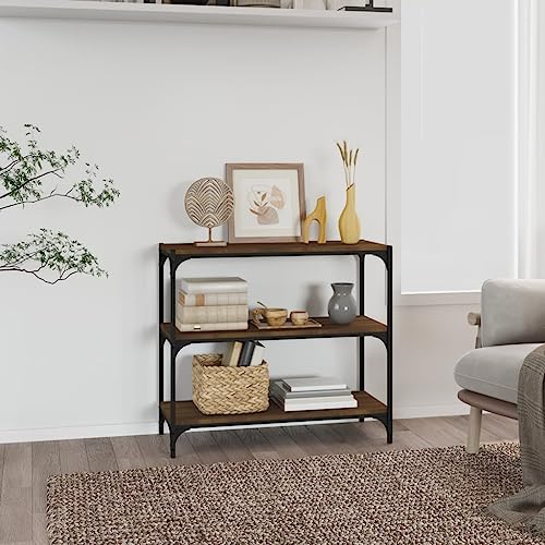 Higsose Bücherregal Braun Eichen-Optik Holzwerkstoff Stahl Wohnzimmer Möbel Holzregal Regal Schmal Metallregal Standregal Holz Offenes Regal Vielseitige Regal Standregal Bücherregal 80x33x70,5cm von Higsose