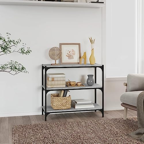 Higsose Bücherregal Grau Sonoma 80x33x70,5 cm Vielseitige Regal Wohnzimmer Möbel Regal Schmal Metallregal Regal Wohnzimmer Industrial Möbel Standregal Holz Offenes Regal Holzwerkstoff und Stahl von Higsose