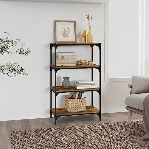 Higsose Bücherregal Räuchereiche 60x33x100 cm Regal Schmal Metallregal Regal Wohnzimmer Industrial Möbel Standregal Holz Offenes Regal Vielseitige Regal Wohnzimmer Möbel Holzwerkstoff und Stahl von Higsose