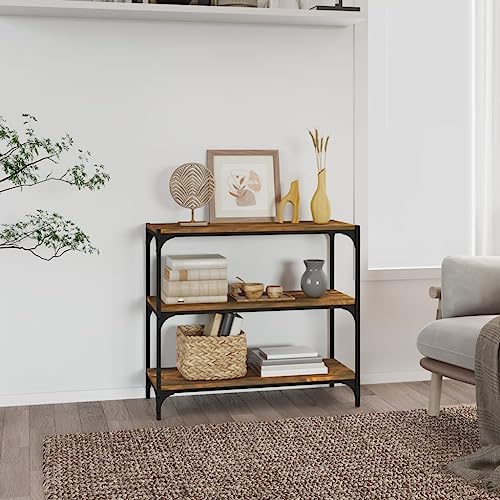 Higsose Bücherregal Räuchereiche 80x33x70,5 cm Offenes Regal Vielseitige Regal Wohnzimmer Möbel Regal Schmal Metallregal Regal Wohnzimmer Industrial Möbel Standregal Holz Holzwerkstoff und Stahl von Higsose