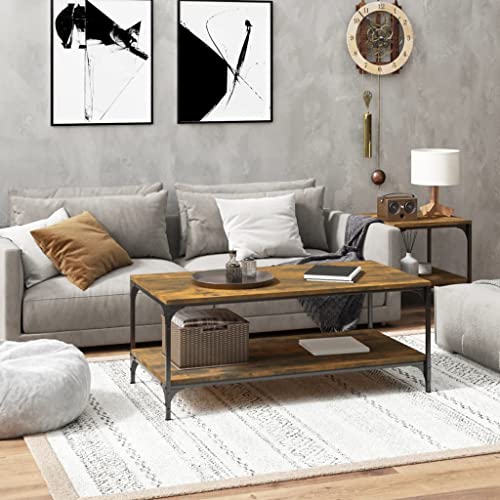 Higsose Couchtisch Räuchereiche 80x50x40 cm Holzwerkstoff Wohnzimmertisch Sofatisch Couchtisch Modern Telefontisch Beistelltisch Stilvollen Couchtisch für Schlafzimmer Wohnzimmer Industrieller Stil von Higsose