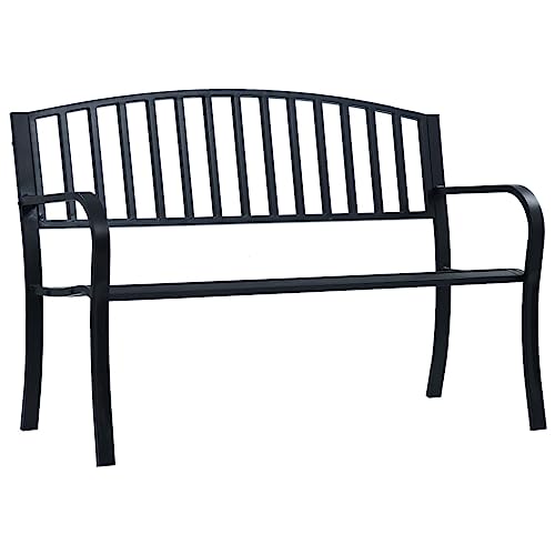 Higsose Gartenbank 125 cm Schwarz Stahl Garten Möbel Garten Stühle Balkon Möbel Balcony Furniture Gartenbank Wetterfest Gartenbank Metall Sitzbank Outdoor Wetterfest Sitzbank Balkon von Higsose